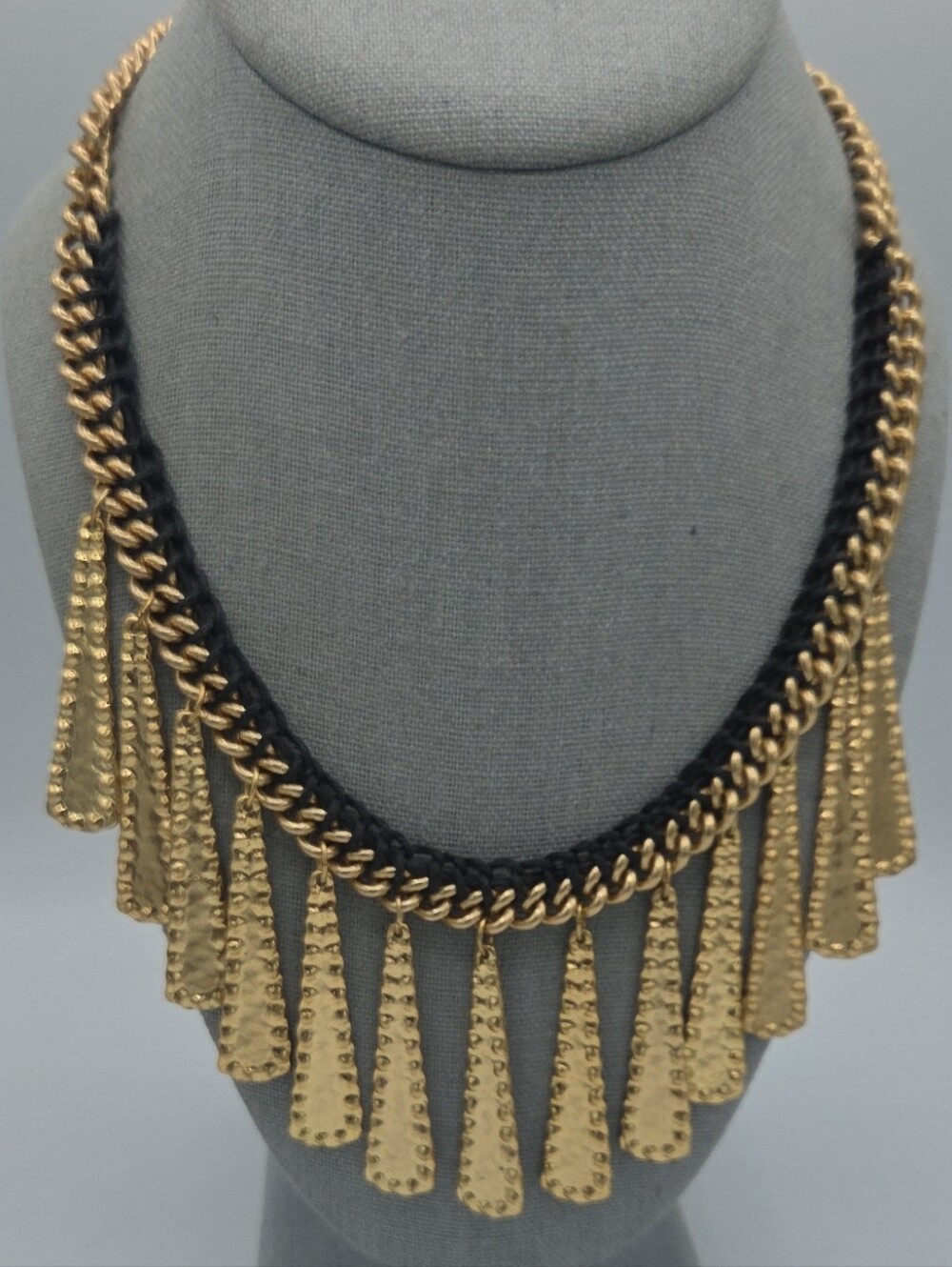 5 for $25! Chico's Gold Tone Black Fringe Statement Necklace